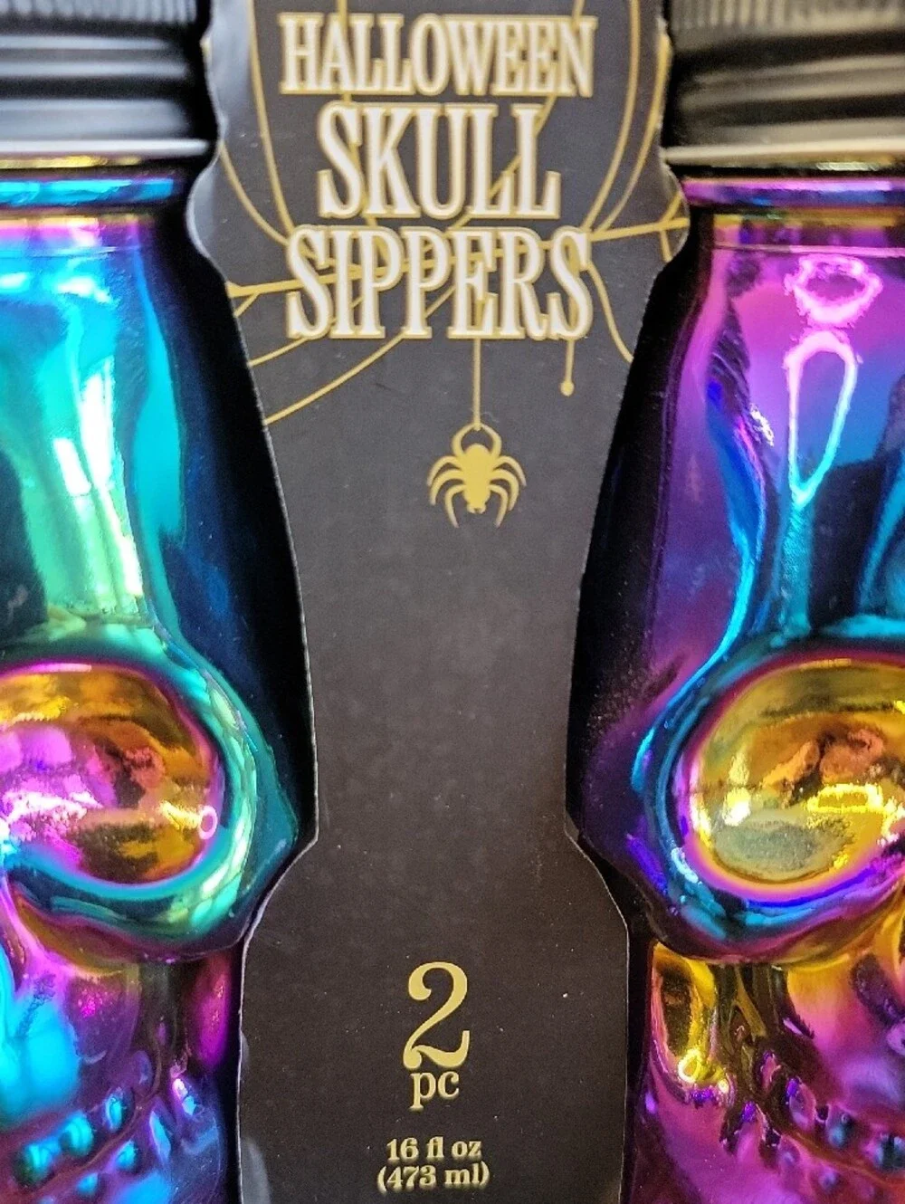 Halloween Skull Sippers Set Iridescent Multi-Color (2 Pack)